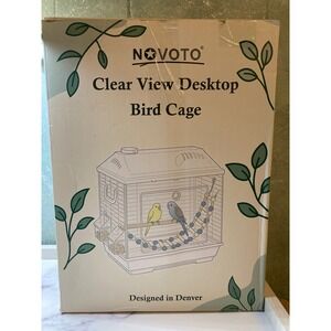 Novoto Clear View Desktop Bird Cage White Small Pet Habitat 16x6x11.5 inch